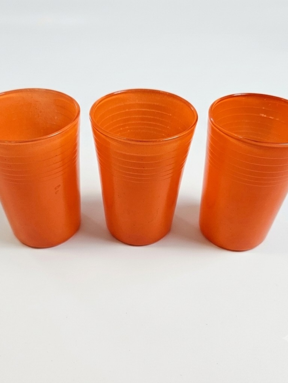 Vintage MCM Orange Ribbed Juice Glasses Set of 3 Retro Mod Small Tumblers